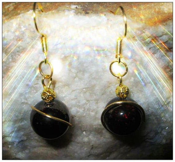 Handmade Gold Hook Earrings with Red Garnet by IreneDesign2011