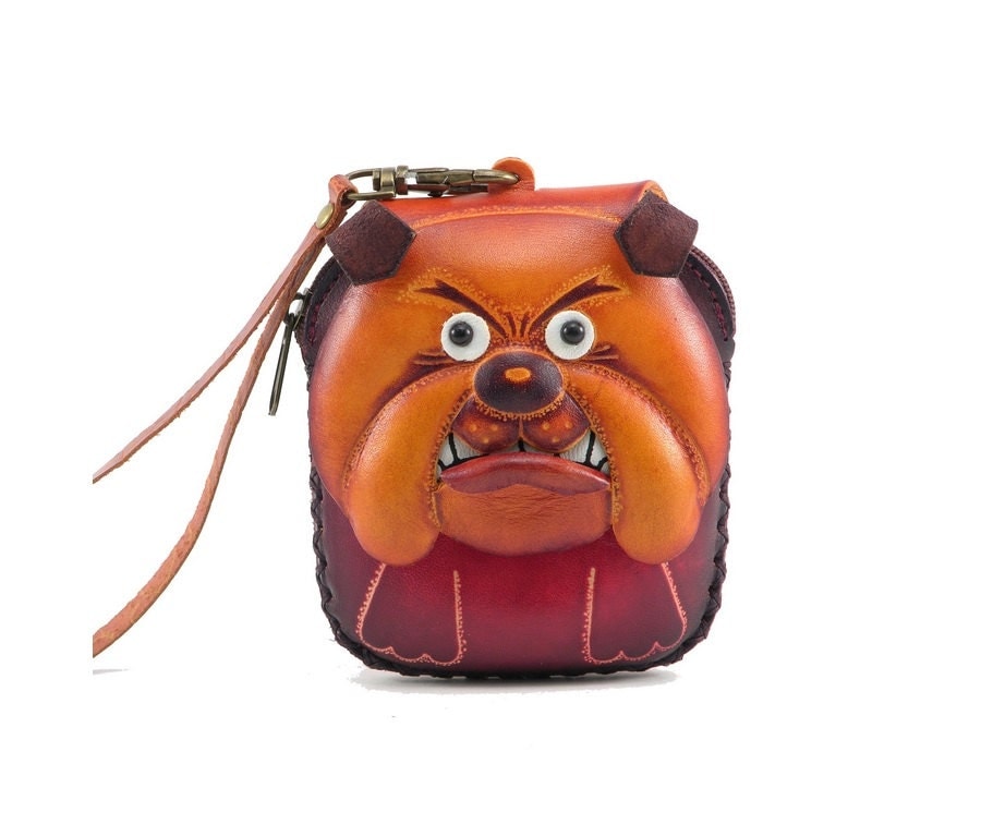 Leather Wristlet / Dog Wristlet / Bulldog Purse / Coin Purse