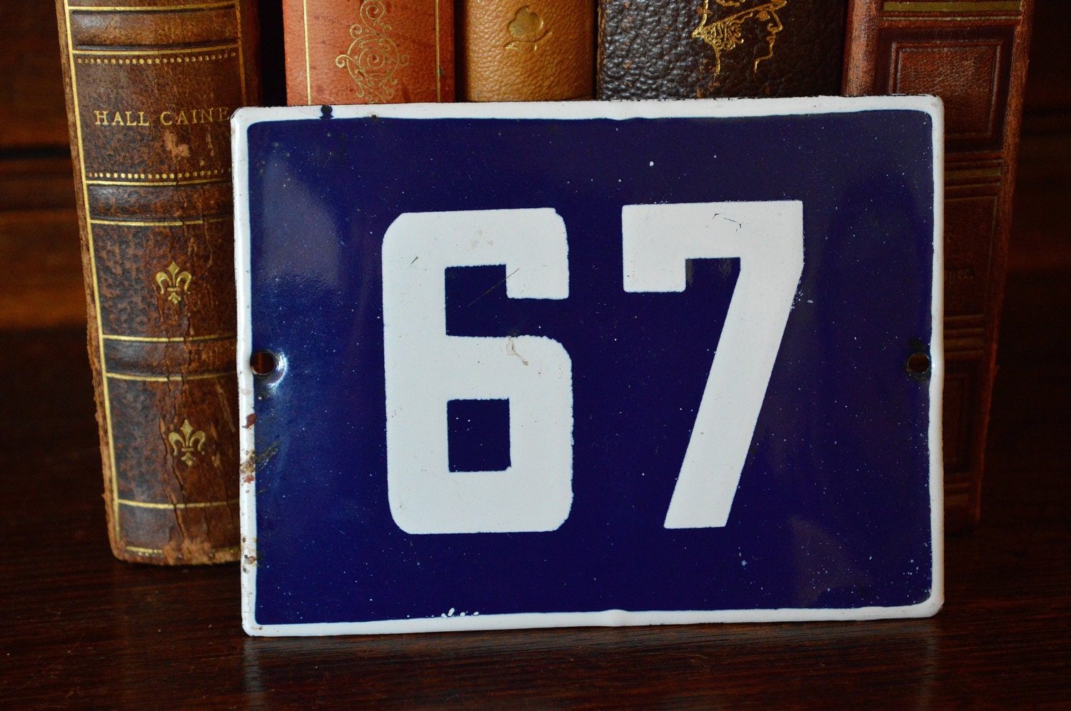 Vintage French Number 67 Sign House Plaque by VintageFleaFinds