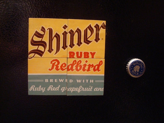 Shiner Ruby Redbird Beer Magnets From Recycled 6 Packs - Texas Beer