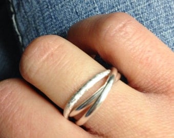 sterling silver plain and textured three band rings interlocking band rings friendship rings - Three Band Wedding Ring sterling silver plain and textured three band rings interlocking band rings friendship rings - Three Band Wedding Ring