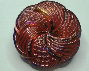 Czech Glass Button 10"= 23mm - hand painted - knot/blossom, purple/orange/pink (B23104)