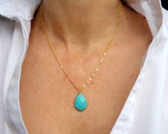 16k gold turquoise necklace, Delicate gold turquoise necklace, Delicate necklace, Gemstone necklace, Valentines gift