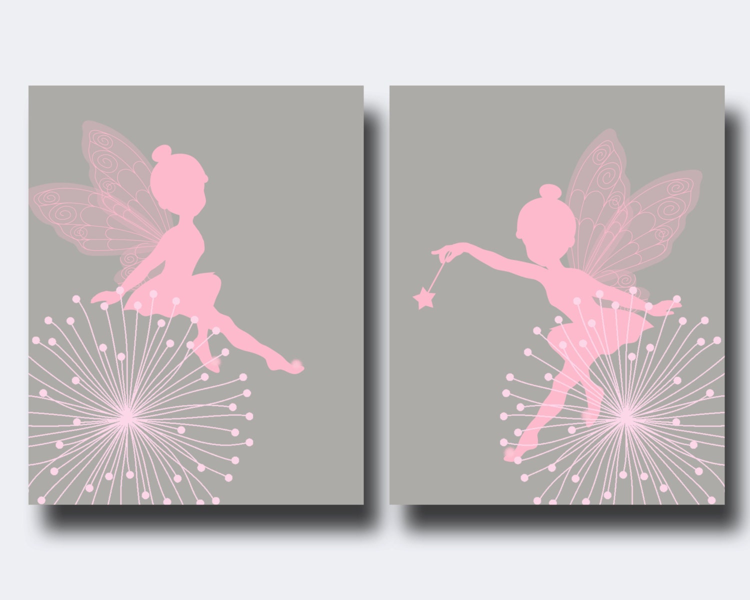 Fairy Nursery Wall Print Baby Girl Pink and Gray by HopAndPop