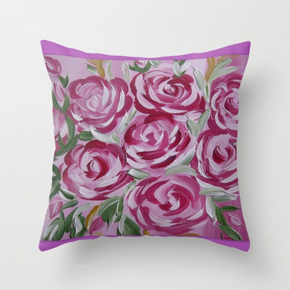 pink white and purple throw pillow cover case cushion rose