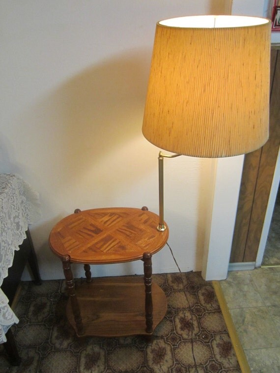 vintage solid oak end table lamp combo