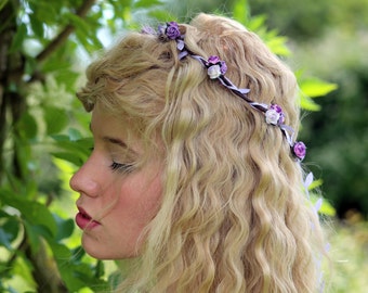 Rose Flower Crown, Purple Flower Crown, Festival Crown, Festival Garland, Rose Crown, Festival Flower Crown, Hair Garland, Hair Wreath