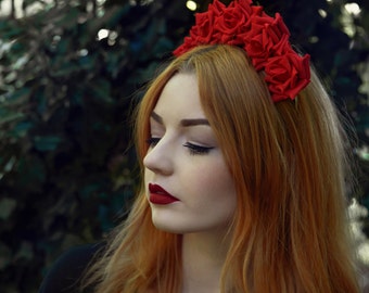 Red Rose Flower Crown, Red Rose Headband, Red Flower Crown, Flower Crown, Rose Crown, Flower headband, Rose Headband, Festival Crown