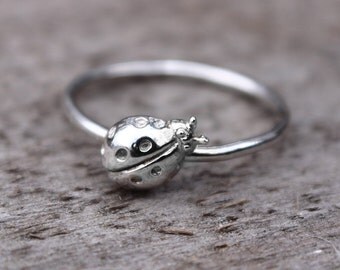 Ladybug Ring, Lady Bug Jewelry, Sterling Silver Stacking Ring