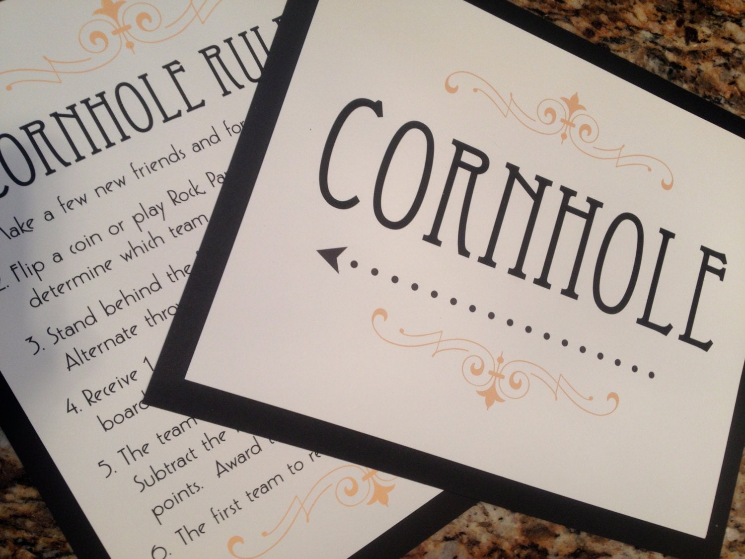 Printable Cornhole Rules and 2 Signs in Black and by KnottedLife