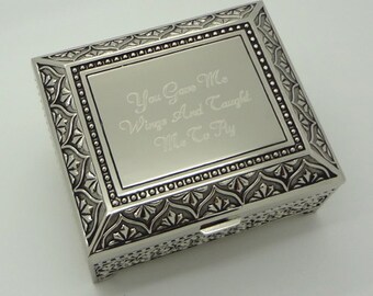 Personalized jewelry box - 4 Inch Antique jewelry box - Engraved keepsake box - Silver trinket box