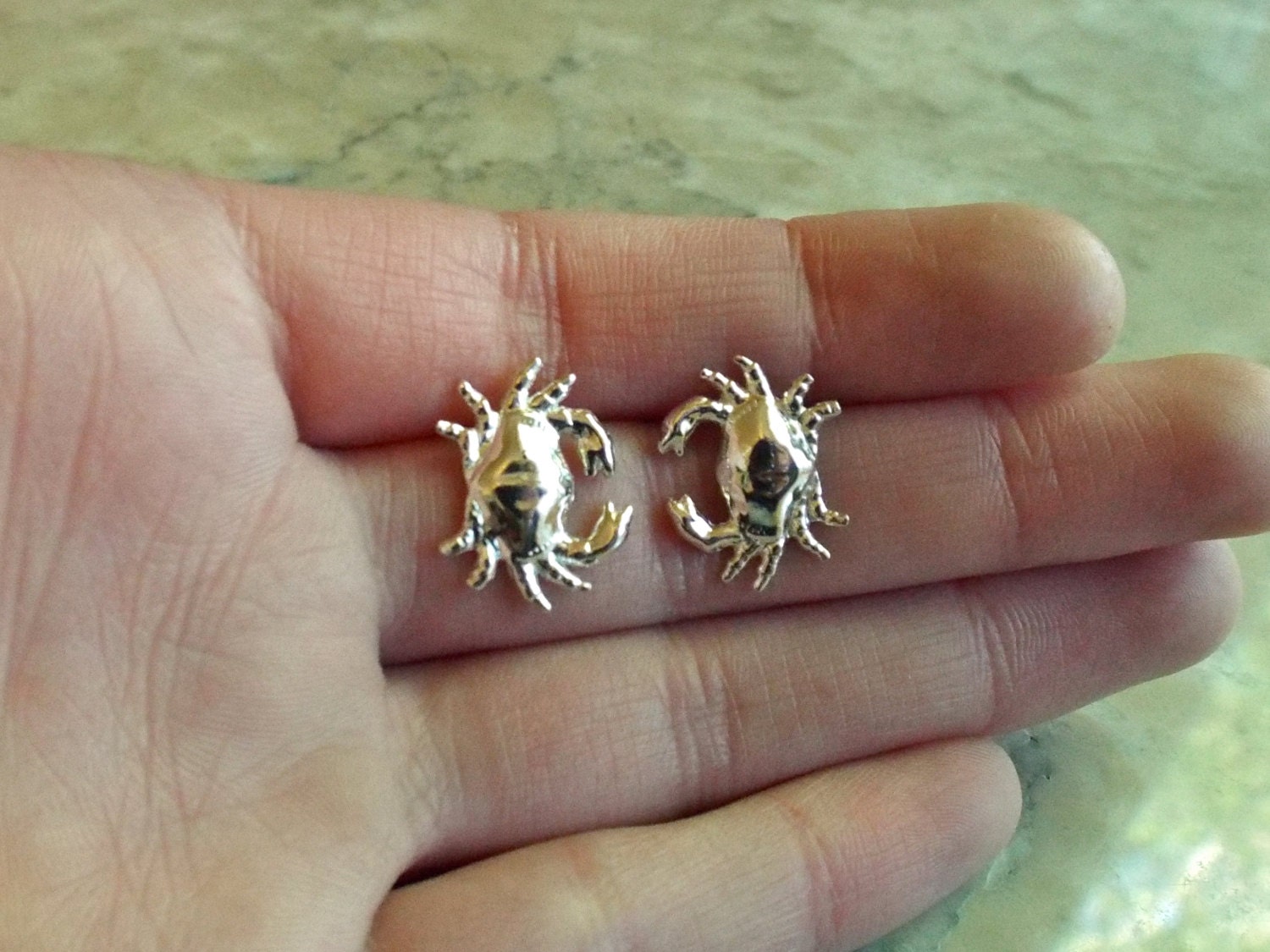 Feeling Crabby Fine SILVER CRAB EARRINGS. Detailed blue crab