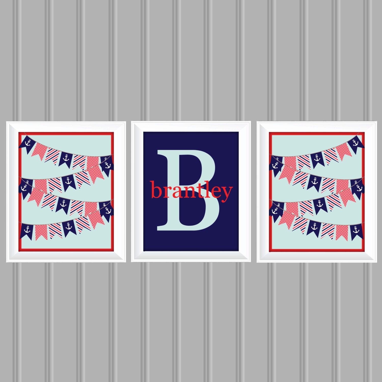 Nautical Wall Art Set Name Wall Art by CarouselPrintables on Etsy