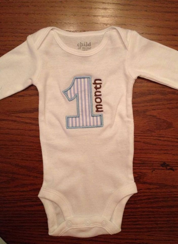 1 Month Old Applique & monogrammed onesie for a baby
