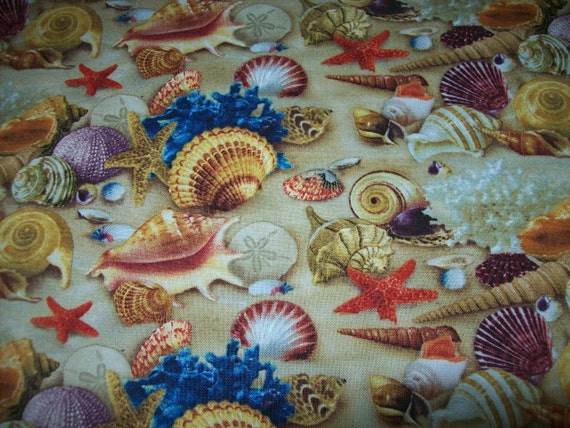 Items similar to Sea Shells by the Sea Shore, Elizabeth's Studio fabric ...