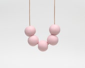 Ceramic Necklace Blush Pink Minimal Pastel Round Matte Beads Leather Cord Modern Jewellery