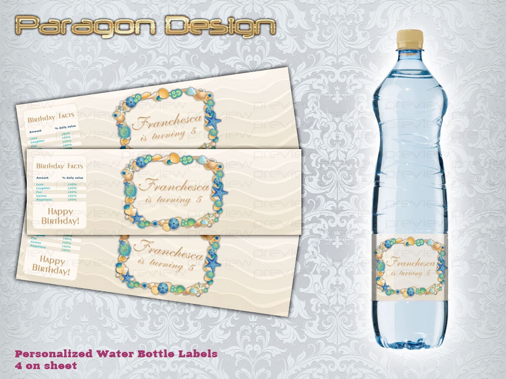 Beach Theme Water Bottle Labels Printable Digital by ParagonDS