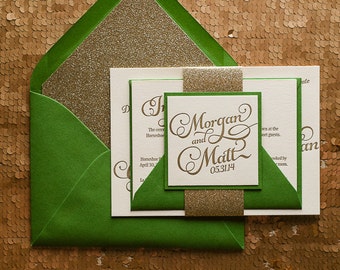 Green gold wedding invitations