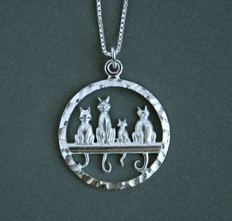 Cat Necklace Cat Jewelry Four Cats Necklace Cat Jewellery