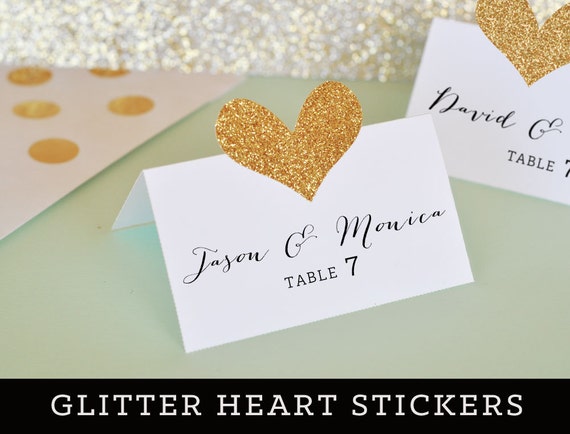 Items similar to Glitter Place Card DIY Gold Glitter Heart