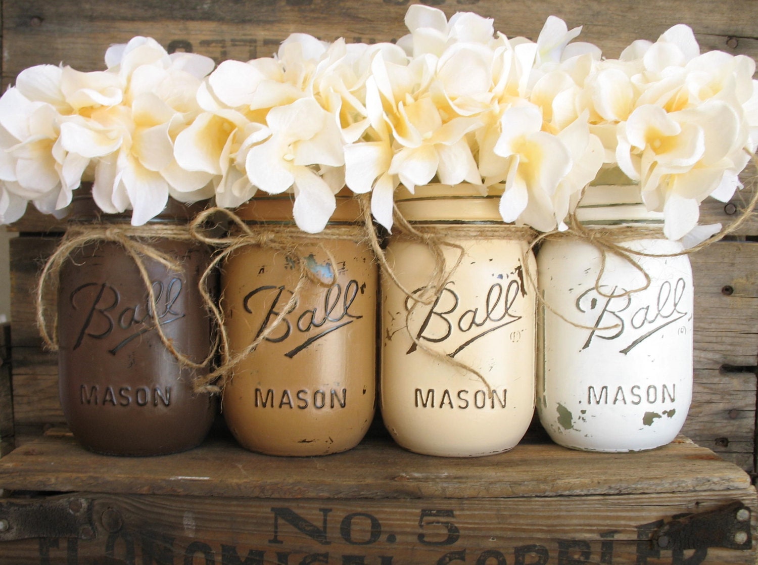 ON SALE NOW Set Of 4 Pint Mason Jars Painted by PaintedMasonJar