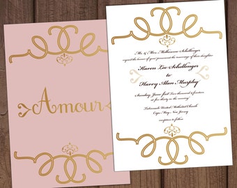 French Vintage: Gilded Wedding Invitation