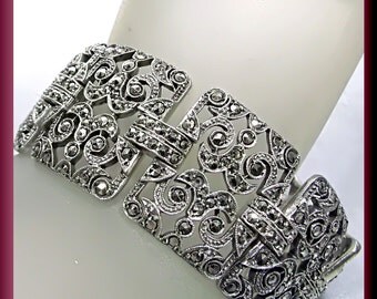 Antique Vintage Retro Sterling Silver and Marcasite Bracelet