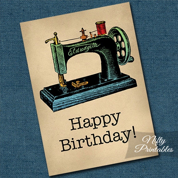 Items similar to Sewing Birthday Card - Printable Vintage Sewing ...