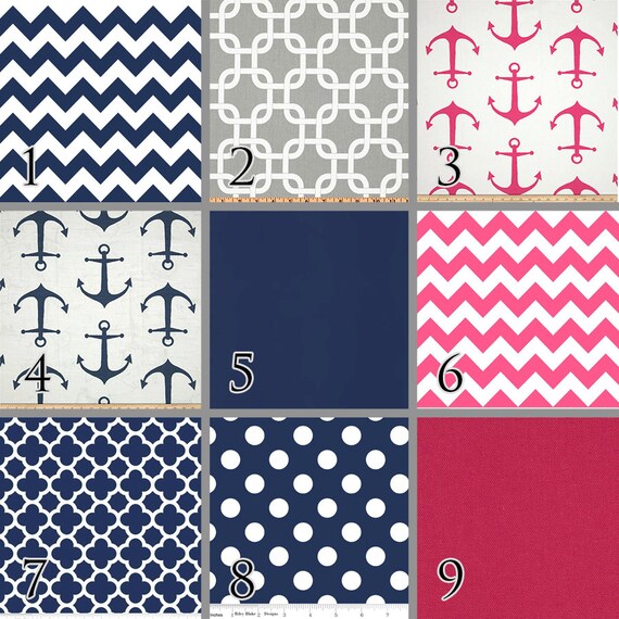 Items similar to Navy and Pink (Baby Bedding) Anchors Polka Dots