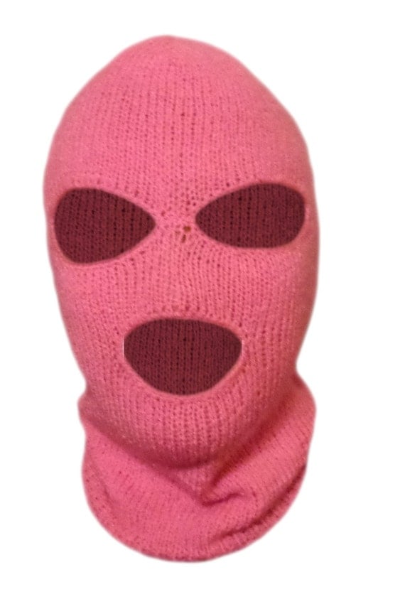 Knit Pink Ski Mask For Woman Handmade 3 Hole Halloween Mask