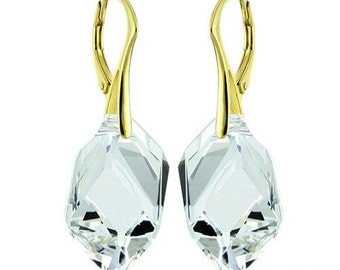 14k Gold Over 925 Sterling Silver Cubist Swarovski Crystal Leverback Earrings