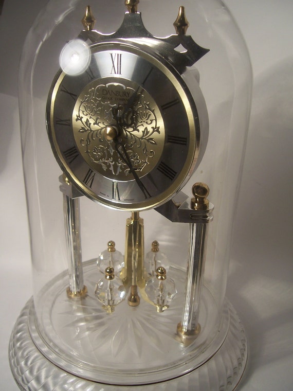 Danbury Clock Co. Anniversary Clock Made in Germany Glass Dome