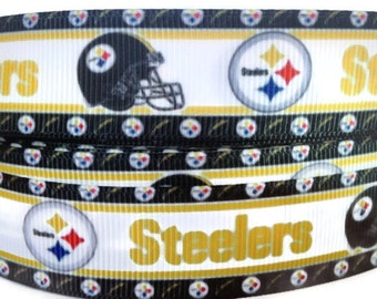 7/8 inch Grosgrain Pittsburgh Steelers, Sports Ribbon, Sports Grosgrain, Football Ribbon, Trim By The Yard by KC Elastic Ties