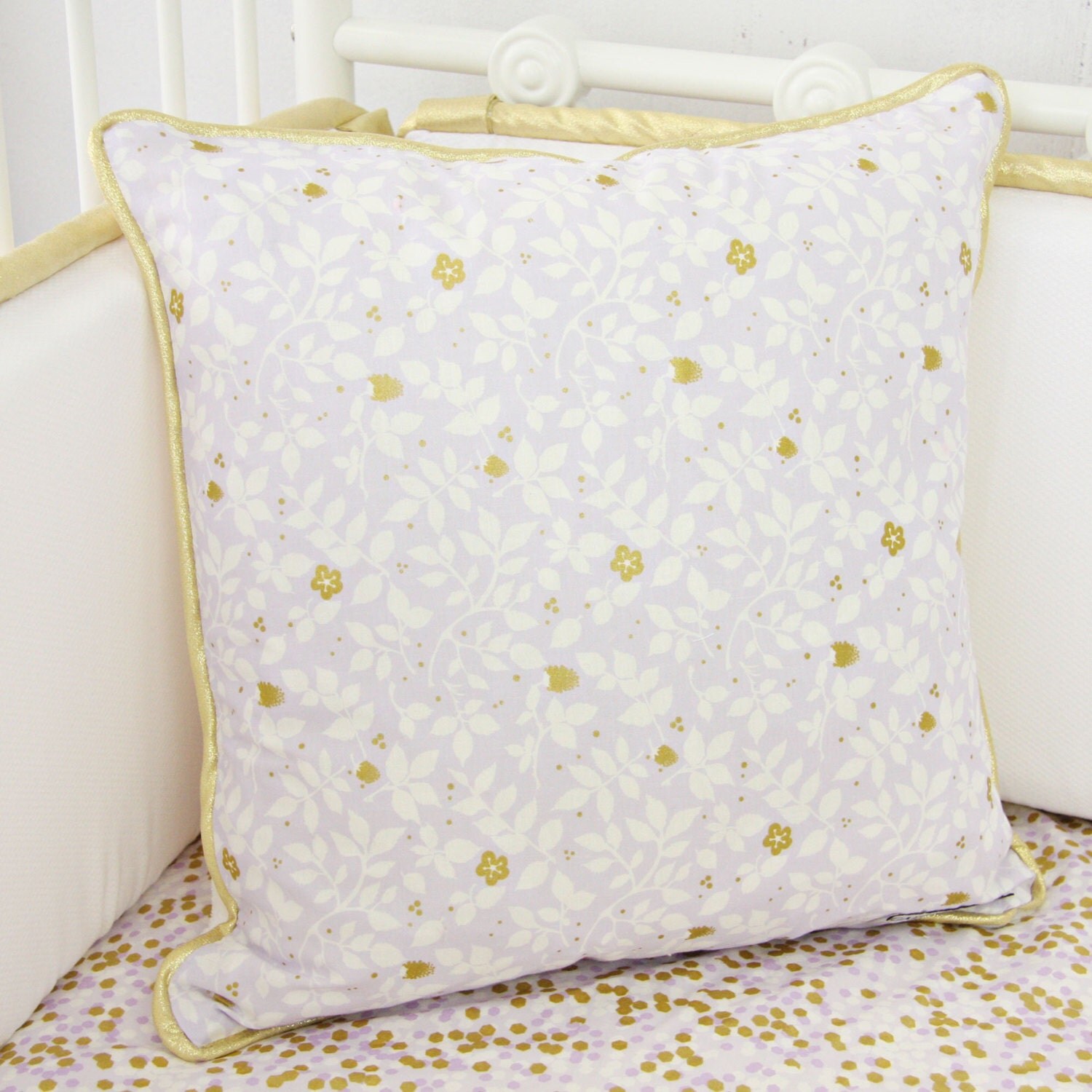 Lilac & Gold Sparkle Square Pillow