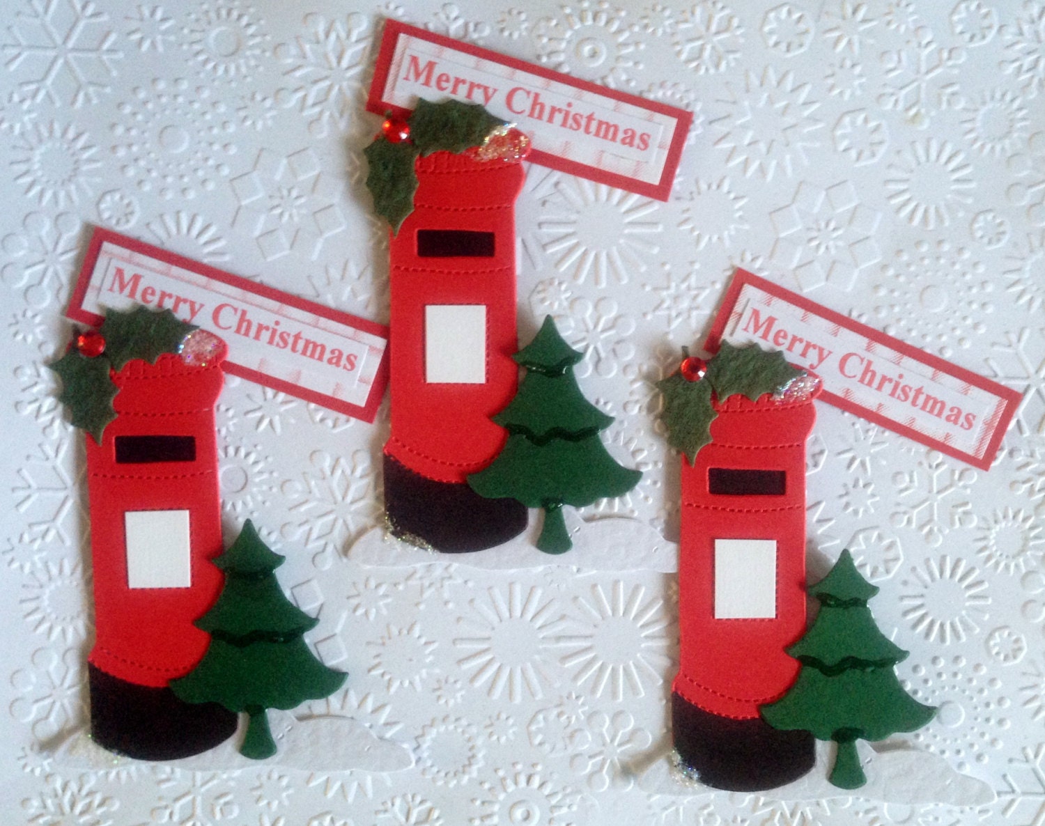 3 Handmade Luxury Postbox Mail Box Merry Christmas Card