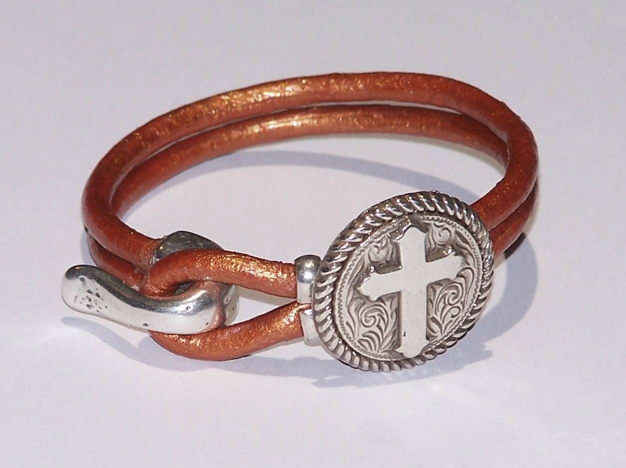 Cross Metallic Copper Leather Bracelet Womens by TalkinDesigns