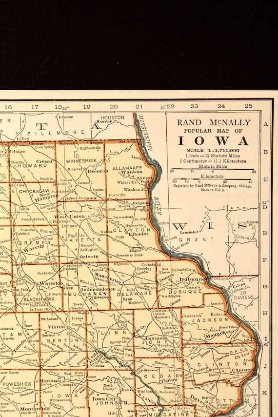 Vintage Map Iowa State 1930s Original 1935 by VintageBooksPaper