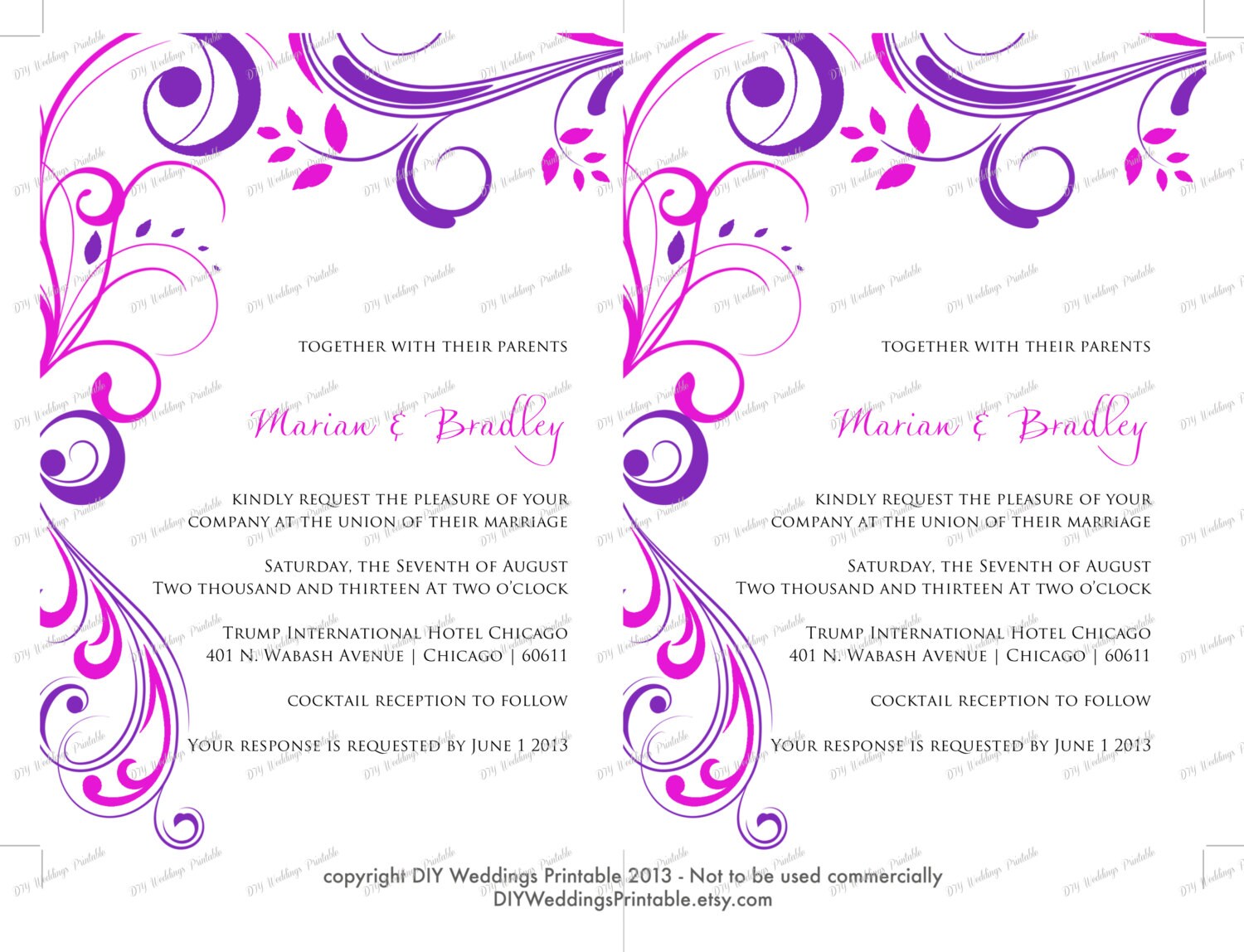 Wedding invitation templates Purple and Pink