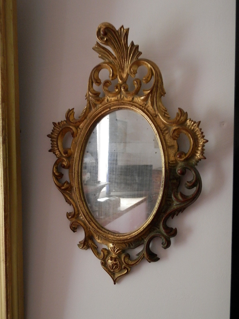 Antique French Gilded Wood Wall Mirror.. 1890s.. Rococo French