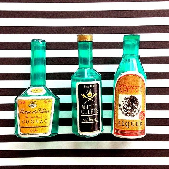 6 Liquor Bottle Cake Toppers / Retro Cupcake Picks