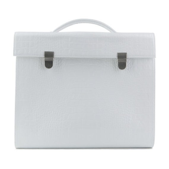 white leather briefcase