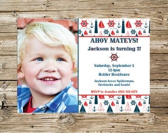 AHOY Nautical Boy Birthday invitation