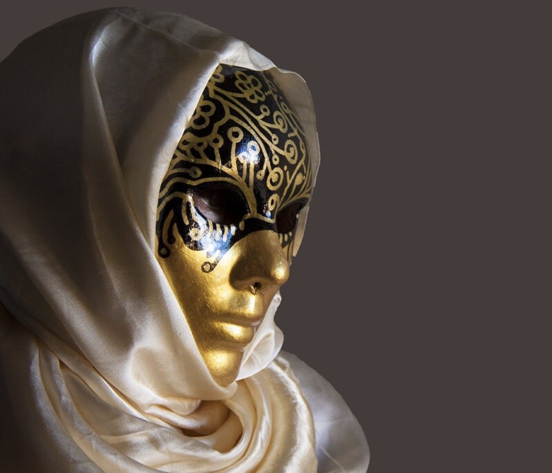 Gold and black masquerade mask. Italian home decor wall art.