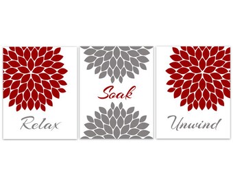 Bathroom CANVAS Wall Art Relax Soak Unwind Red And Gray Decor Modern Bathroom CANVAS Wall Art Relax Soak Unwind Red And Gray Decor Modern