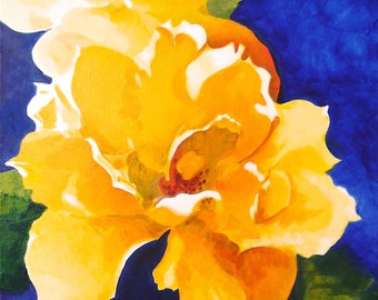 Yellow Rose Original Botanical Art Acrylic on Canvas 12"x12"