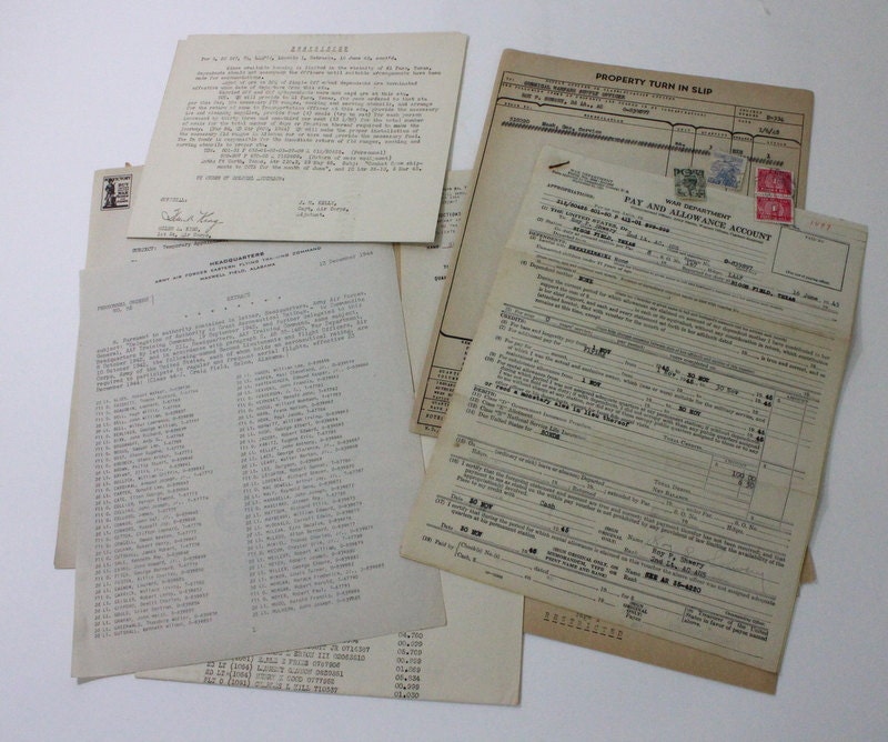 World War II era personnel documents from 1944 & '45: