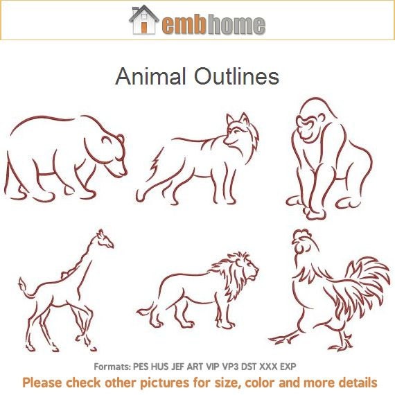 Items similar to Animal Outlines Simple Machine Embroidery Designs ...