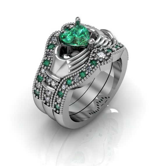 Claddagh wedding engagement ring sets