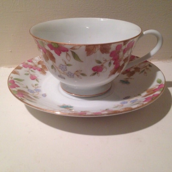 and Teacup Saucer China Vintage Cherry and in teacup saucer Japan vintage   Set china Made