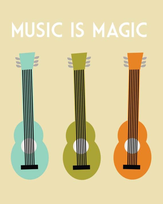 mid century modern retro guitar art print by